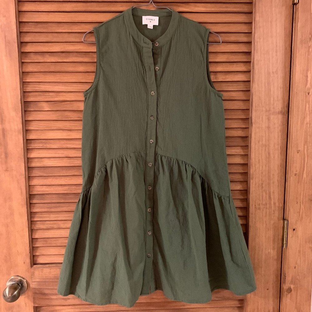NWOT Army Green Button Front Shift Dress